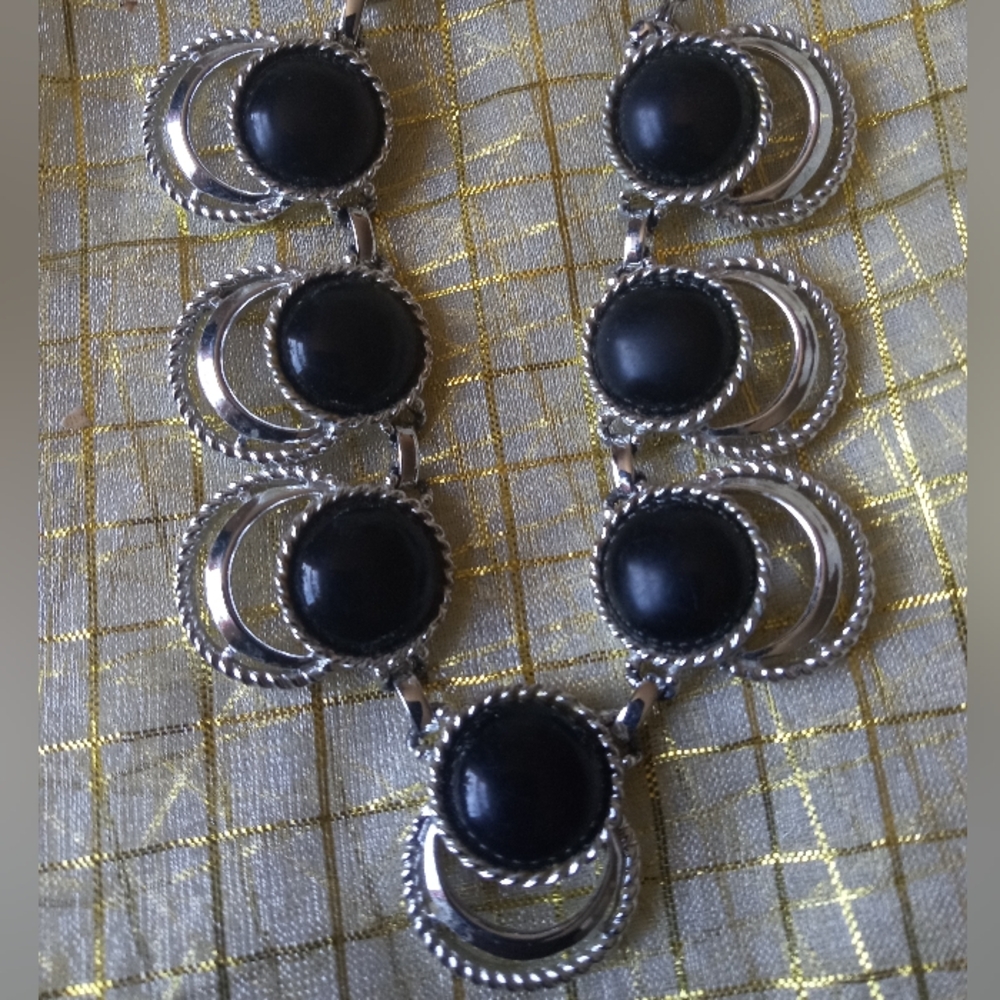 Sarah Coventry Silver and Black Ornate Necklace